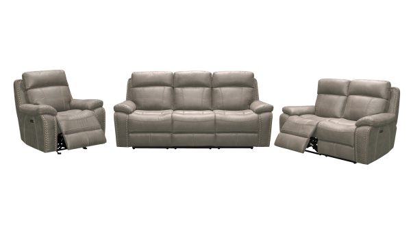 Reco Power Leather Recliner Collection: Stone/Soft Chocolate