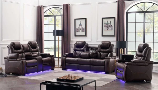Stanley Power Leather Recliner Sofa Collection: Brown/Black