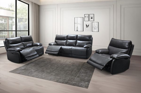 Ireland Genuine Full Grain Leather Reclining Collection: Cognac/Grey