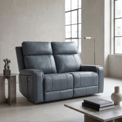 Milano Power Motion Sofa: Blue/Cognac