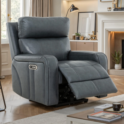 Milano Power Motion Sofa: Blue/Cognac