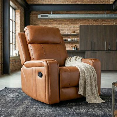 Milano Power Motion Sofa: Blue/Cognac