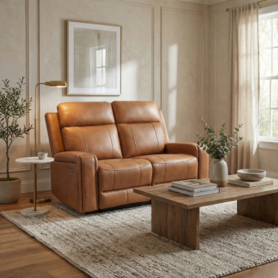 Milano Power Motion Sofa: Blue/Cognac