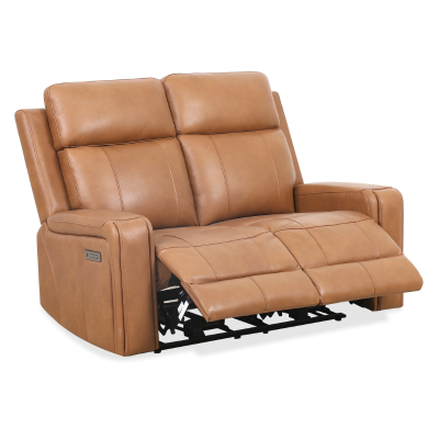 Milano Power Motion Sofa: Blue/Cognac