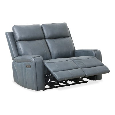 Milano Power Motion Sofa: Blue/Cognac