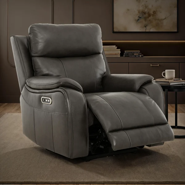 Gisele Power Motion Sofa- Charcoal/Taupe